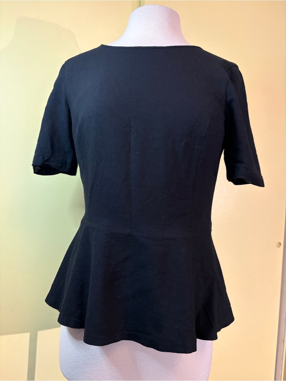 Theory Defta Black Short-Sleeve Peplum Top